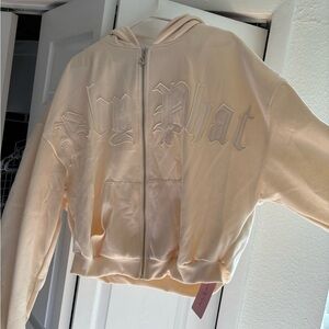 Baby Phat Gothic Embroidered Zip-Up Hoodie Cream